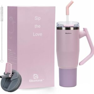 40oz Insulated Tumbler with Rotatable Handle and 2 Lids