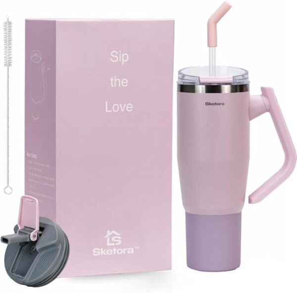 40oz Insulated Tumbler with Rotatable Handle and 2 Lids