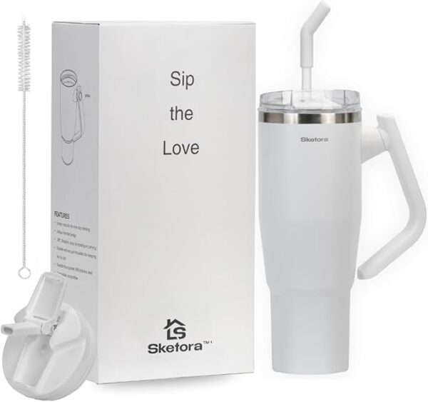 40oz Insulated Tumbler with Rotatable Handle and 2 Lids