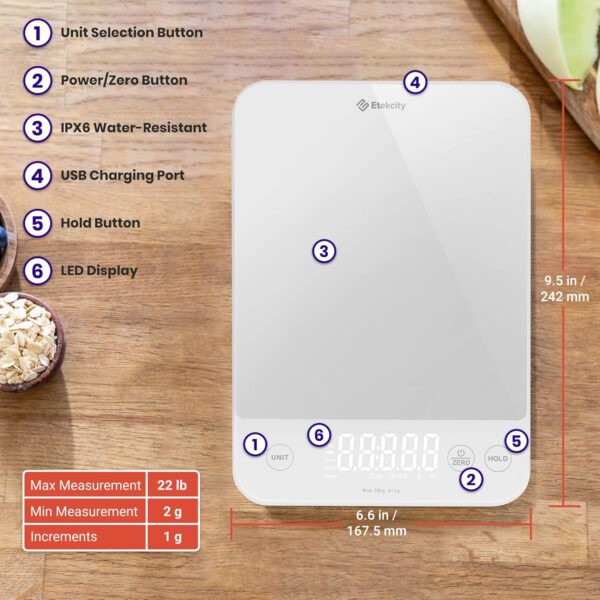 Etekcity Food Kitchen Scale, 22lb Digital Weight Scale - Image 2