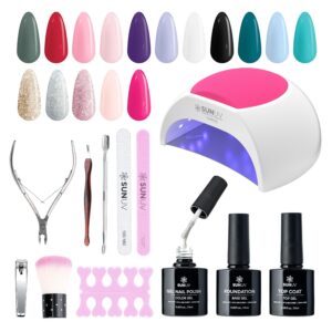 SUNUV Gel Nail Polish Kit with UV Light for Nails SUN2C 48W, 16 Colors Gel Polish Sets
