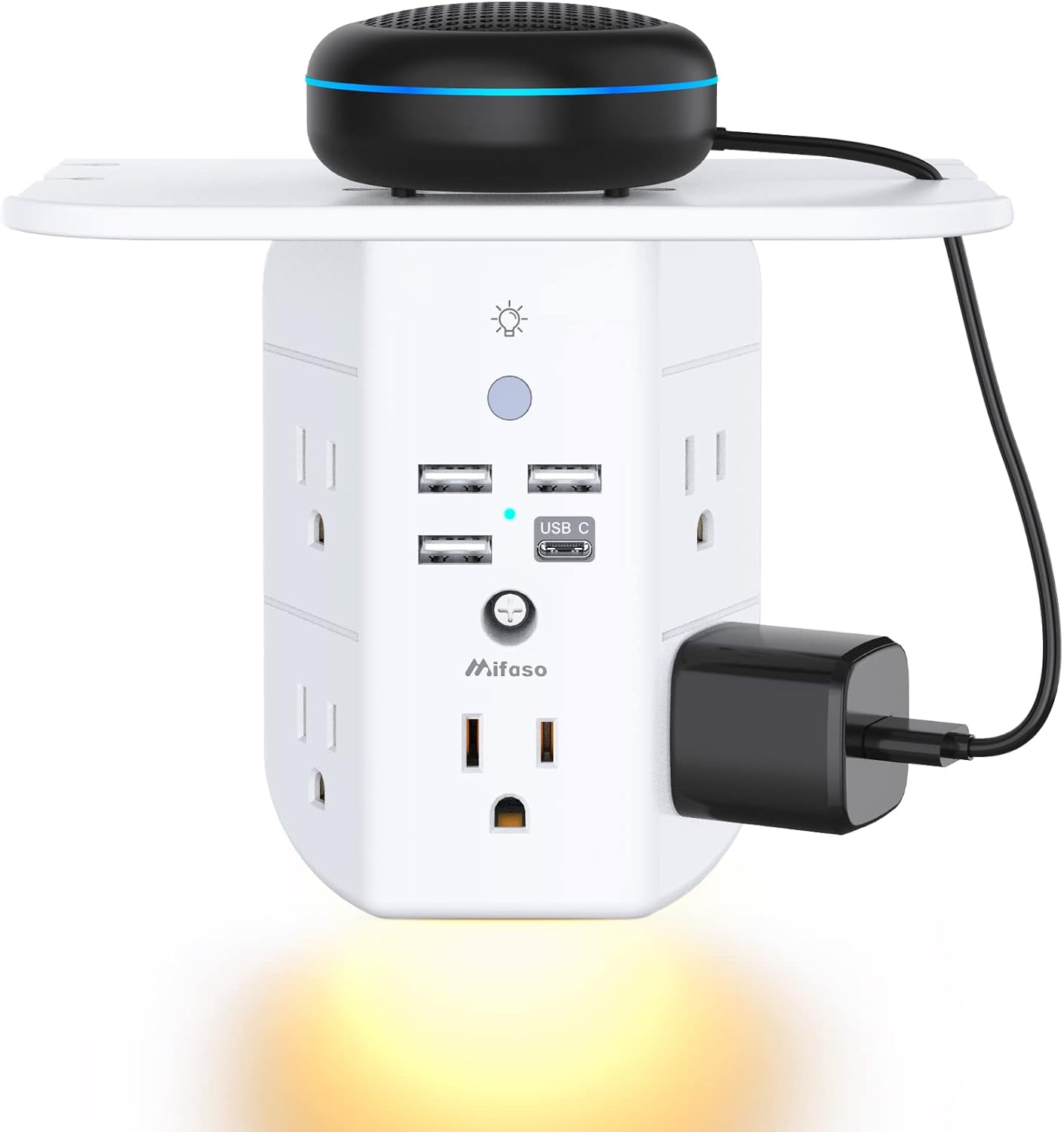Wall Outlet Extender with Shelf and Night Light,Surge Protector
