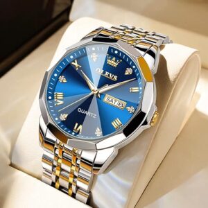 OLEVS Men Watches Large Face Watch for Men Casual Stainless Steel Diamond