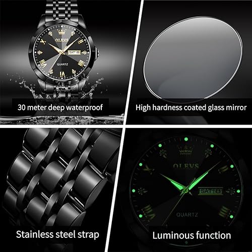 OLEVS Mens Watches Large Face Watch for Men Casual Stainless Steel Diamond - Image 2
