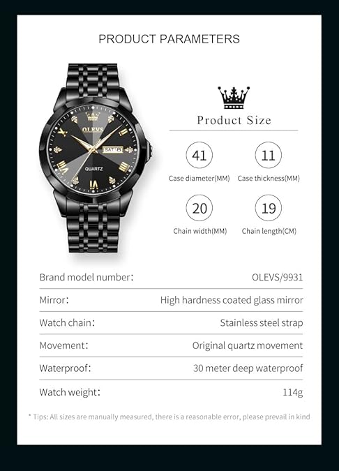 OLEVS Mens Watches Large Face Watch for Men Casual Stainless Steel Diamond - Image 5