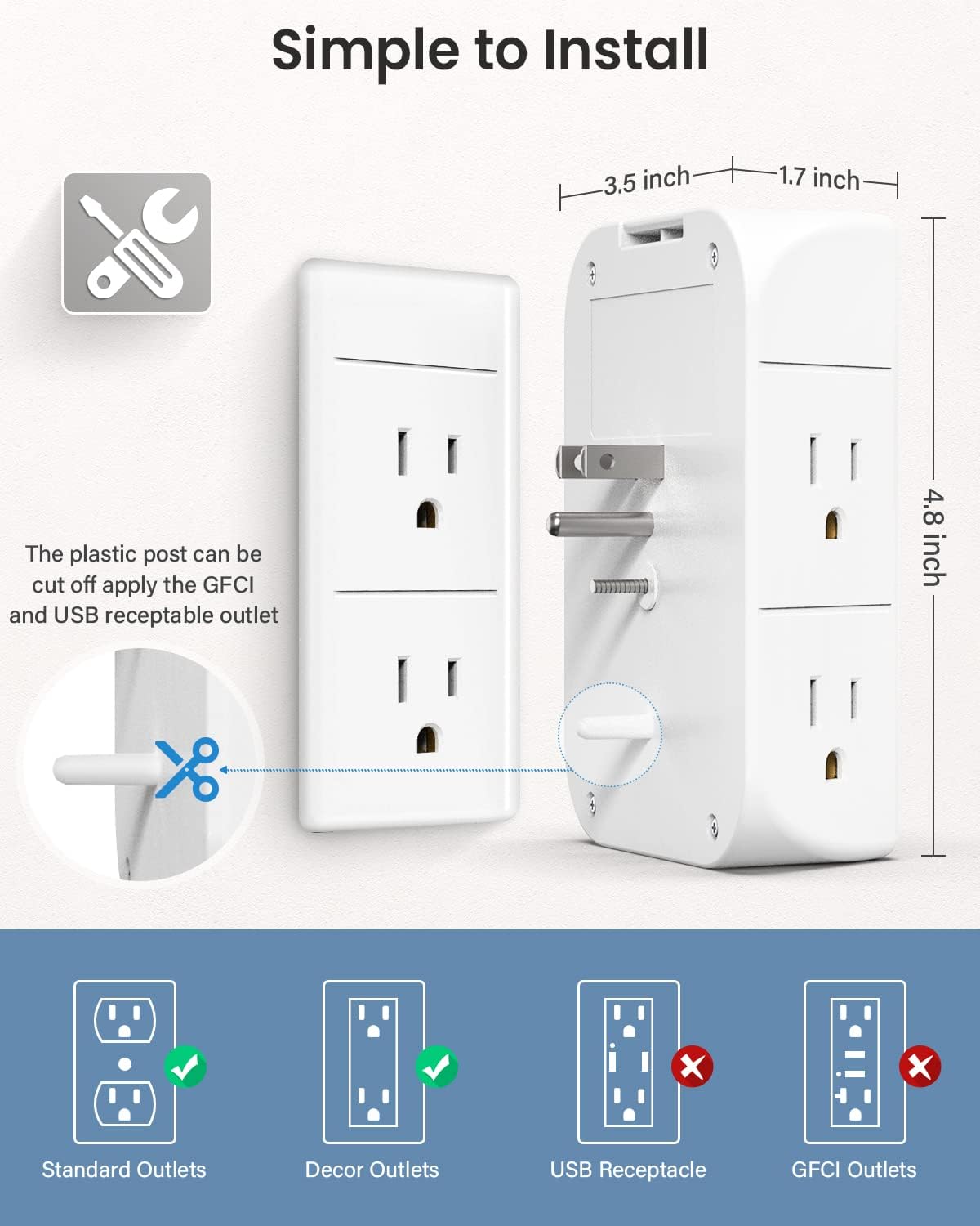 Wall Outlet Extender with Shelf and Night Light,Surge Protector - Image 7