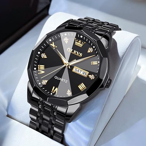 OLEVS Mens Watches Large Face Watch for Men Casual Stainless Steel Diamond