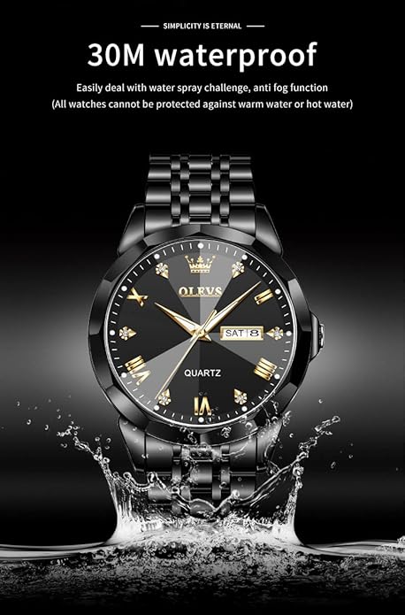 OLEVS Mens Watches Large Face Watch for Men Casual Stainless Steel Diamond - Image 4