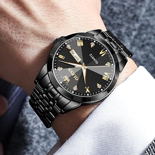 OLEVS Mens Watches Large Face Watch for Men Casual Stainless Steel Diamond - Image 3