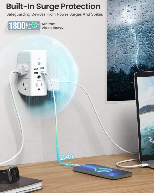 Wall Outlet Extender with Shelf and Night Light,Surge Protector - Image 5