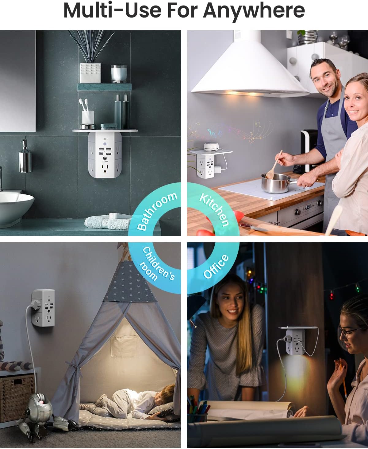 Wall Outlet Extender with Shelf and Night Light,Surge Protector - Image 6