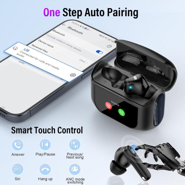 Wireless Earbuds, Bluetooth 5.4 Headphones with Multifunctional Touch Screen - Image 3