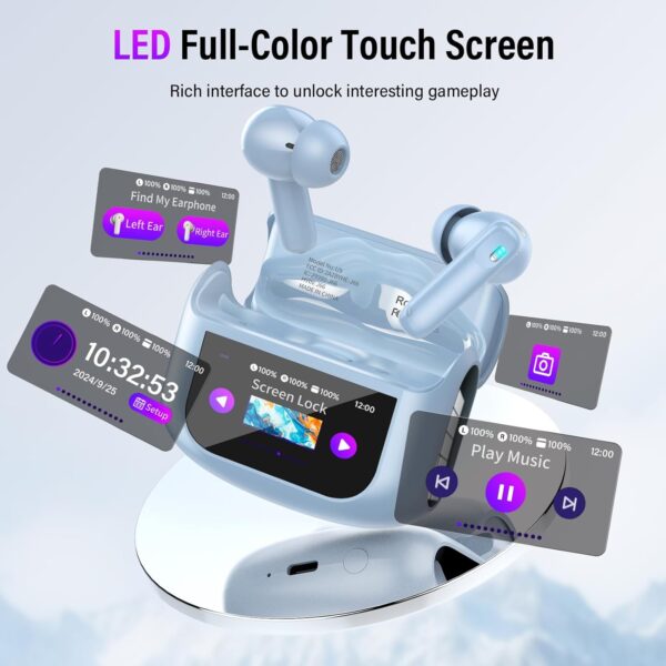 Wireless Earbuds, Bluetooth 5.4 Headphones with Multifunctional Touch Screen - Image 2