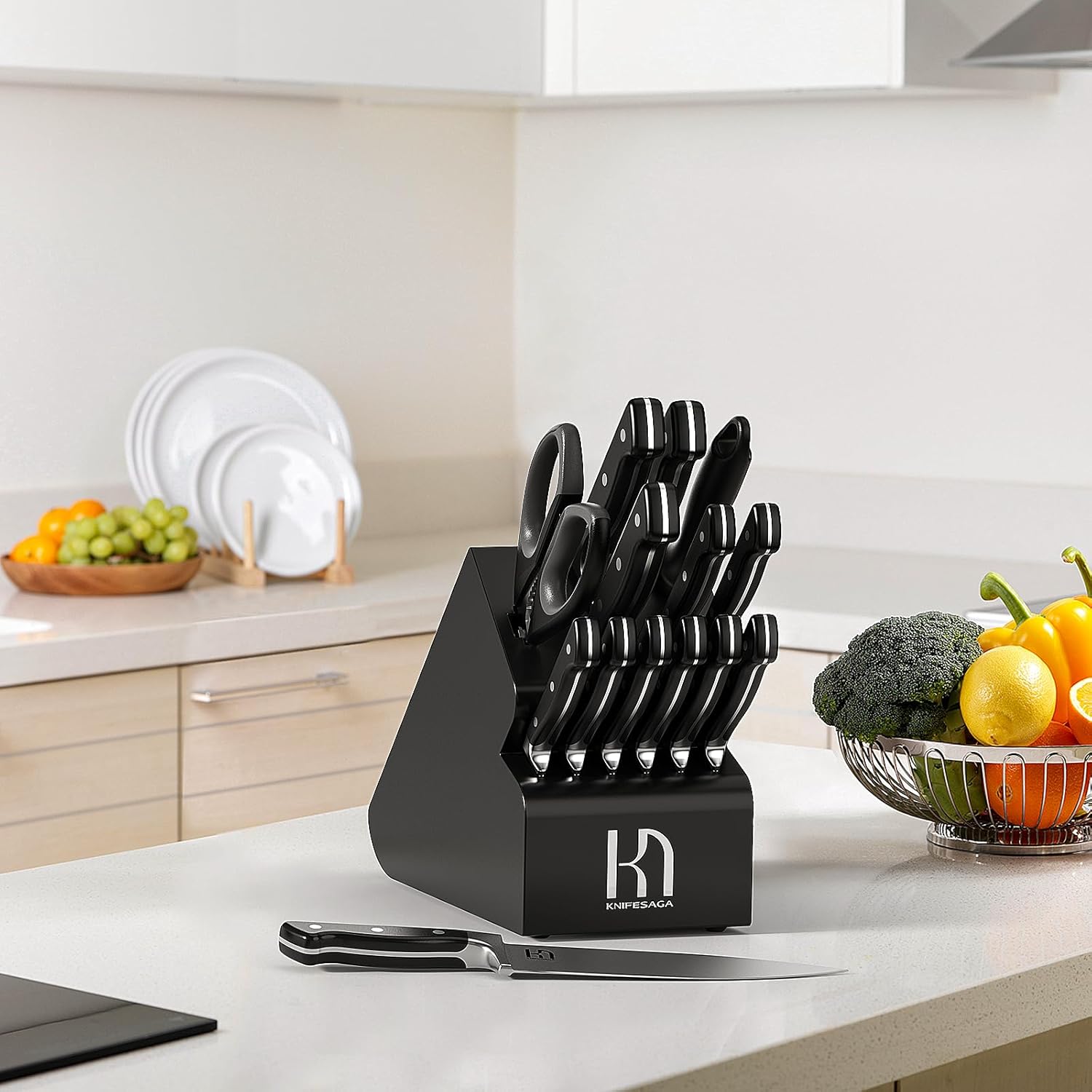 Knife Set, 15 Pcs Kitchen Knife Block Set, Enduring Razor-Sharp Japanese - Image 5