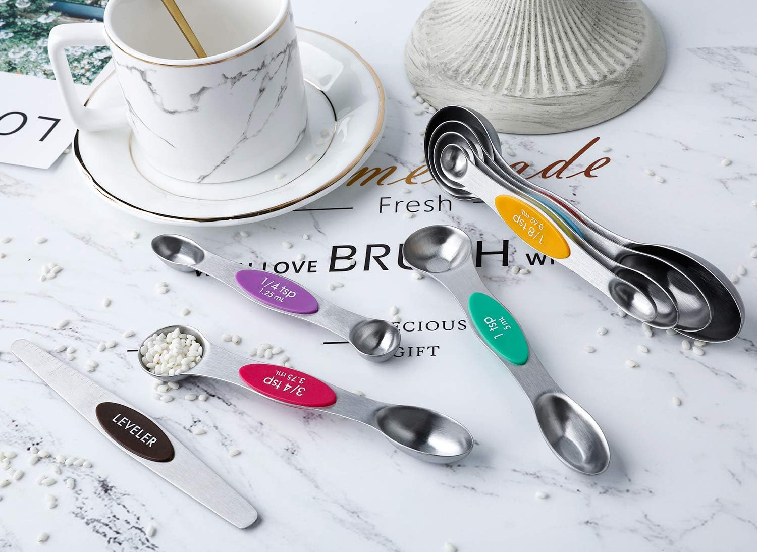 Magnetic Measuring Spoons Set of 8 Stainless Steel Dual Sided Stackable Measuring S - Image 2