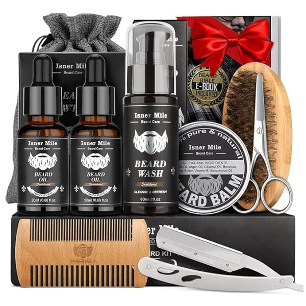 Isner Mile Beard Kit for Men, Grooming & Trimming Set with Beard Wash Shampoo