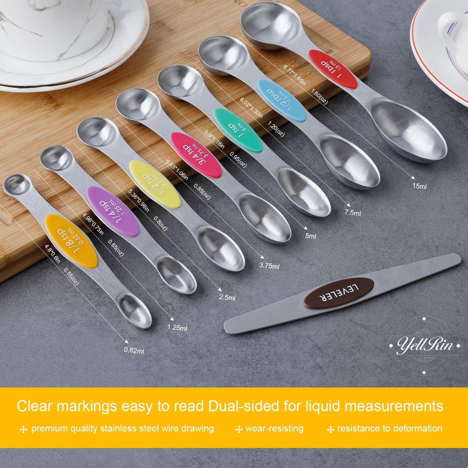 Magnetic Measuring Spoons Set of 8 Stainless Steel Dual Sided Stackable Measuring S - Image 3