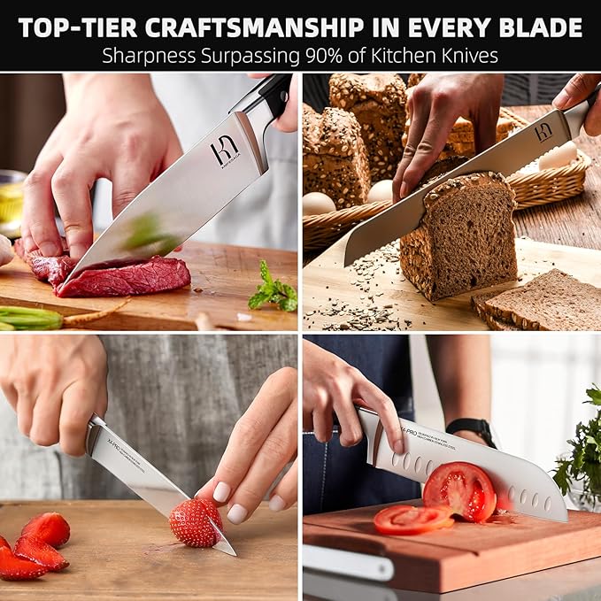Knife Set, 15 Pcs Kitchen Knife Block Set, Enduring Razor-Sharp Japanese - Image 2