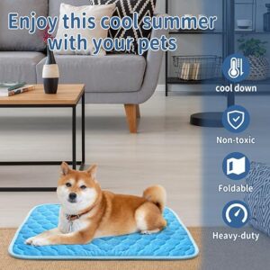 NAMOTEK Washable Dog Cooling Mat Ice Silk Cool Mat for Pet Self Comfortable Blanket Dog Pad Blue
